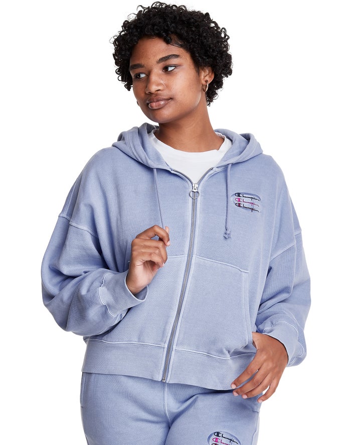 Champion Hoodie Dames - LichtBlauw - Lightweight Fleece Full Zip Boxy ( 082953-WBR )